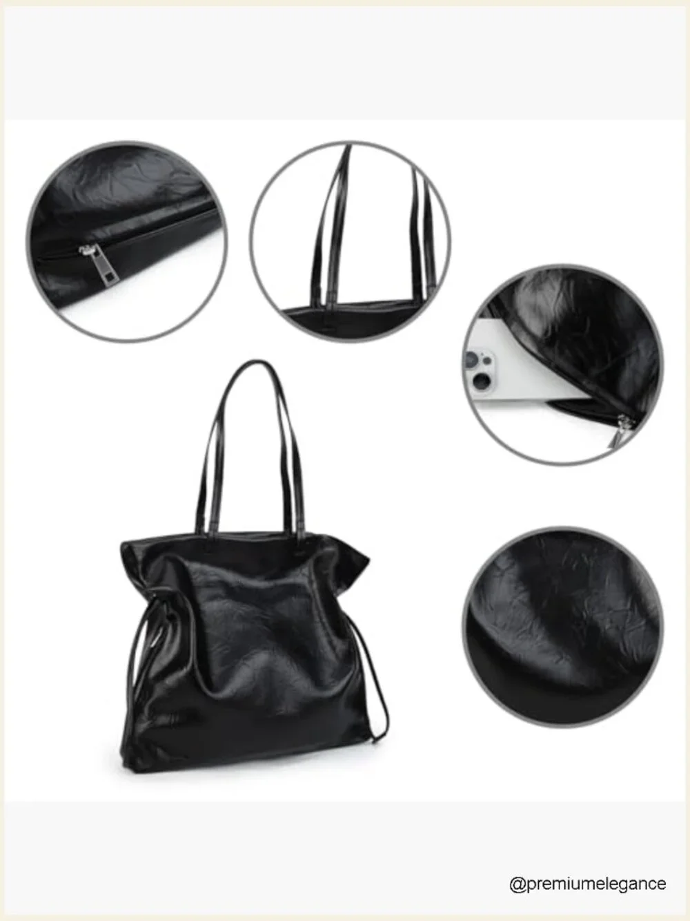 Large Tote Shoulder Bag Faux Leather Side Pocket Hobo